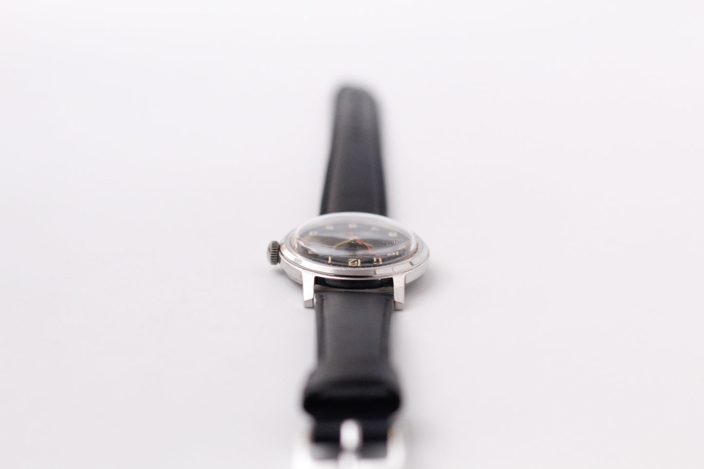 [Serviced] 1950s Rodania Mechanical Inky Black Military Style Dial Men's Wrist-Watch
