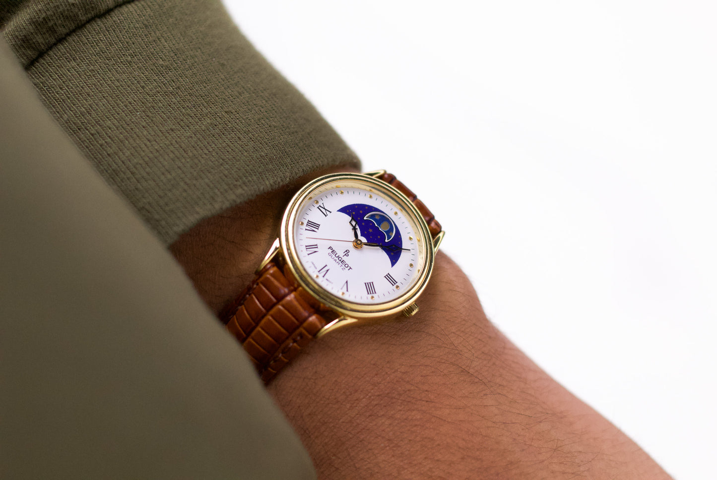 1990s Peugeot Quartz 'Moon-Phase Dial' Men's Wrist-Watch