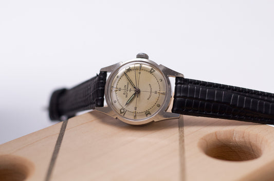 [Serviced] 1950s Elgin Shockmaster Automatic Aged Silver Dial Men's Wrist-Watch