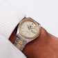 1991 Pulsar Quartz Straight Grain Golden Dial Two Tone Case Men's Wrist-Watch