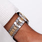 1991 Pulsar Quartz Straight Grain Golden Dial Two Tone Case Men's Wrist-Watch