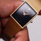 1986 Pulsar Quartz Inky Black Dial Golden Tank Men's Wrist-Watch