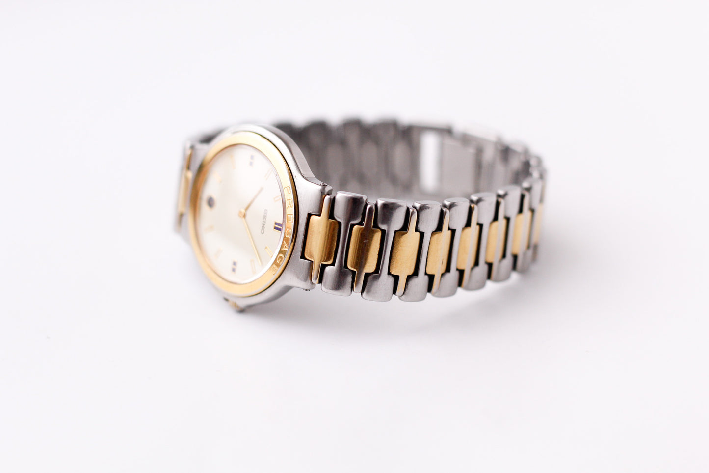 1986 Seiko Presage Quartz Light Golden Dial Two Tone Case Men's Wrist-Watch