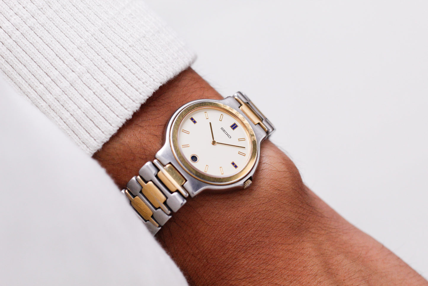 1986 Seiko Presage Quartz Light Golden Dial Two Tone Case Men's Wrist-Watch