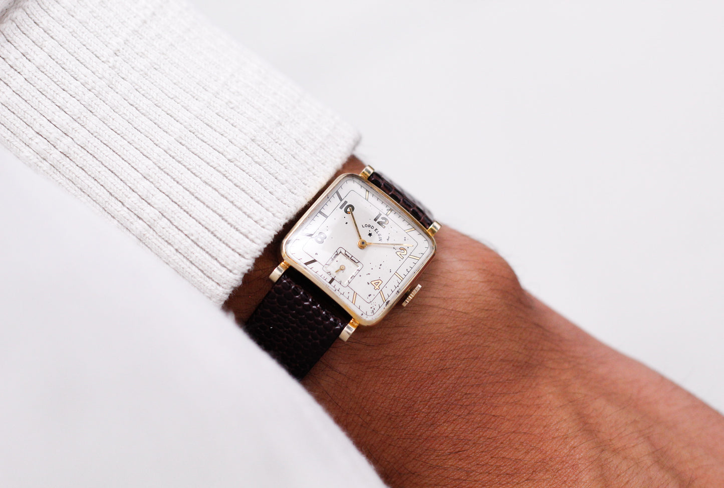 [Serviced] USA Lord Elgin 'Peppered Cream Dial' 14K Gold Filled Case Men's Wrist-Watch