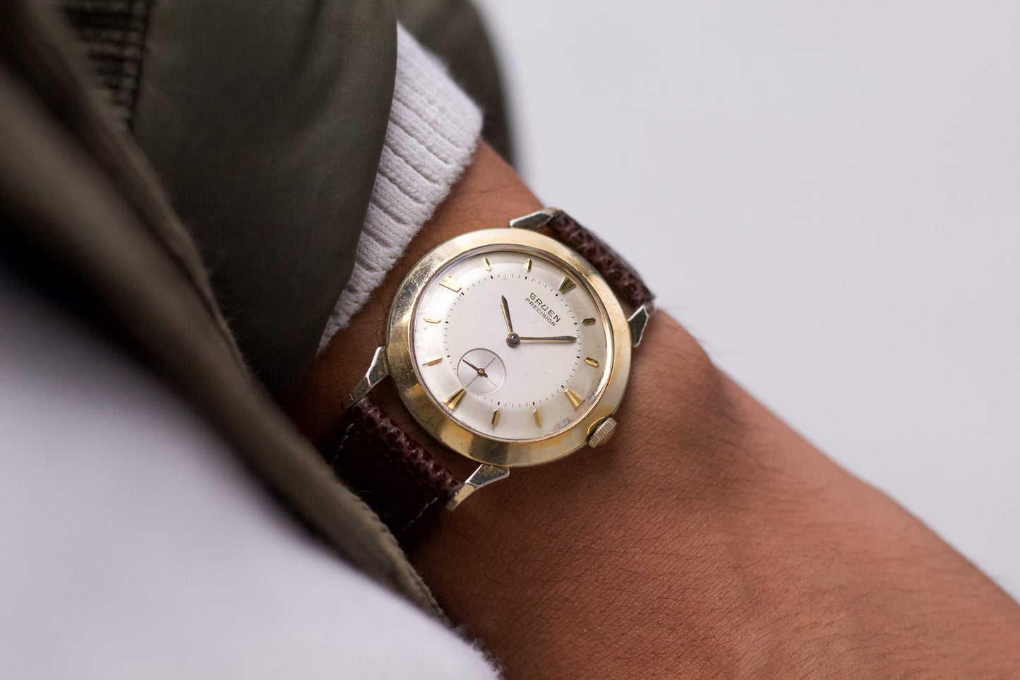 [Serviced] 1950s Gruen Precision Aged Champagne Dial Jumbo Case Men's Wrist-Watch