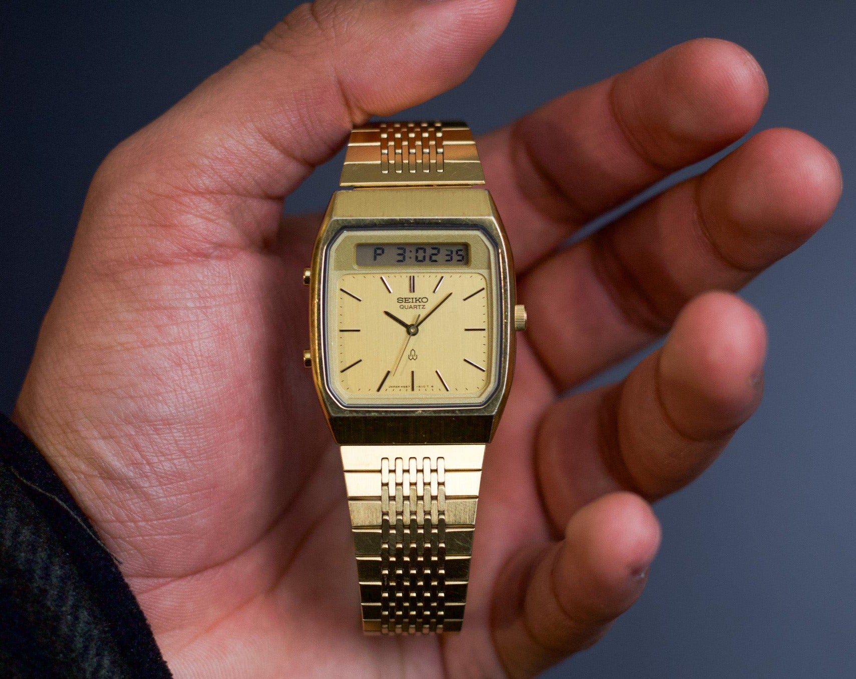 Seiko Watch Men's Watch Size Small Wrists 1983 Seiko Gold Toned Chronograph  Digital Men's Wrist-Watch