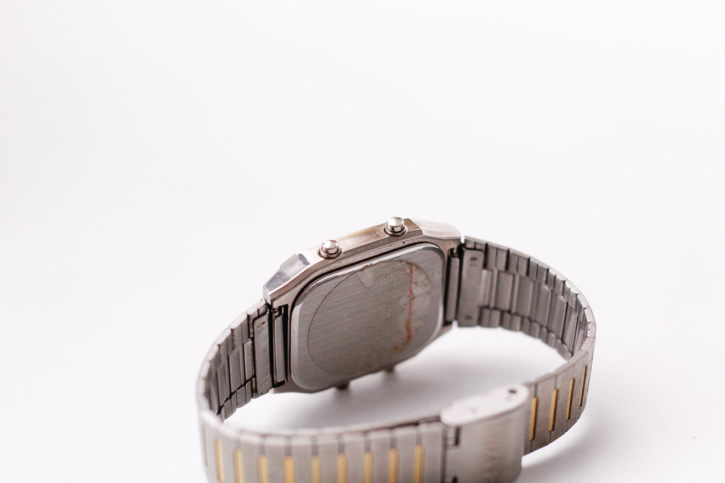 1990s Sharp Quartz Ana-Digit Golden Dial Two Tone Case Men's Wrist-Watch