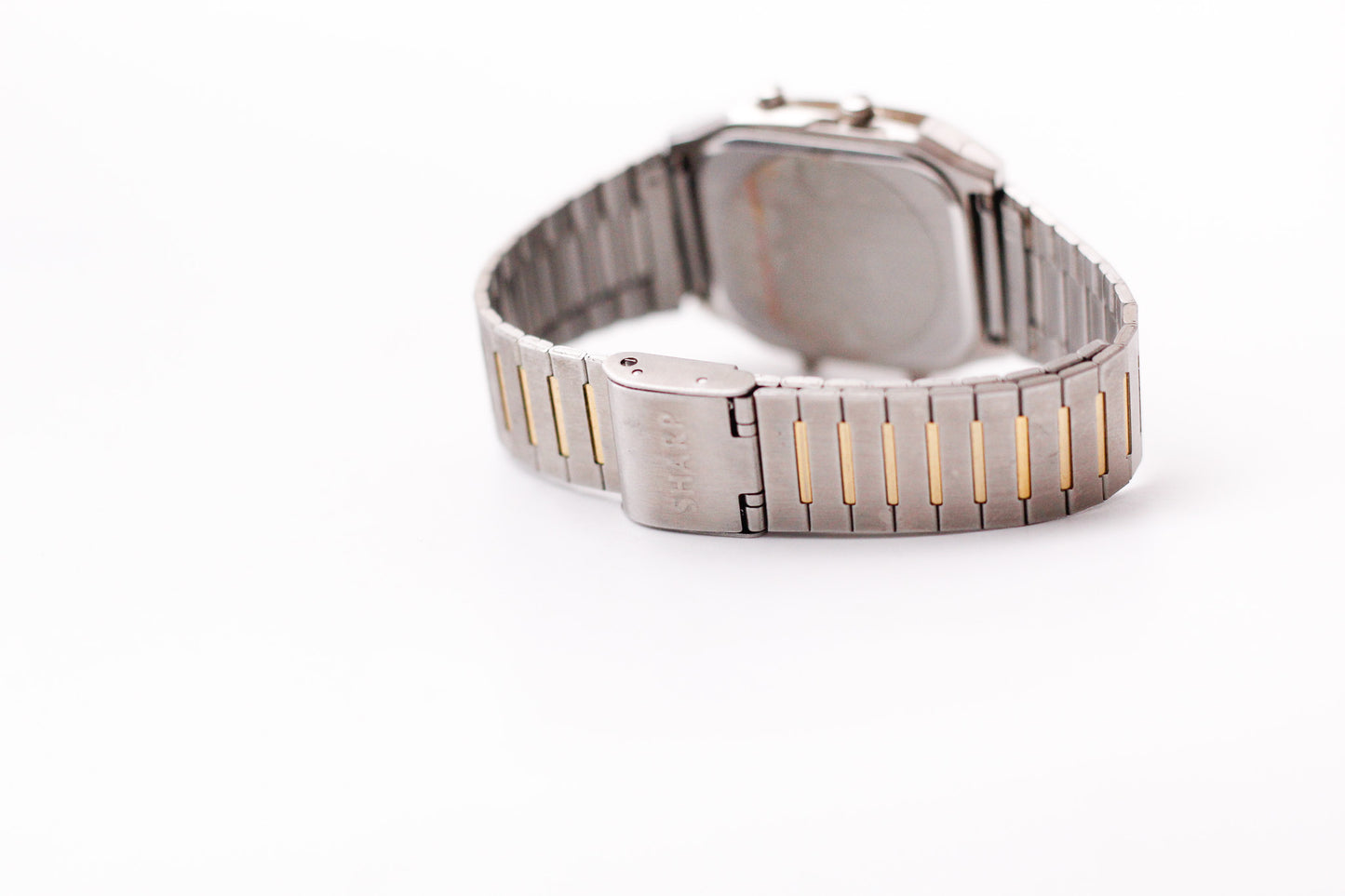 1990s Sharp Quartz Ana-Digit Golden Dial Two Tone Case Men's Wrist-Watch