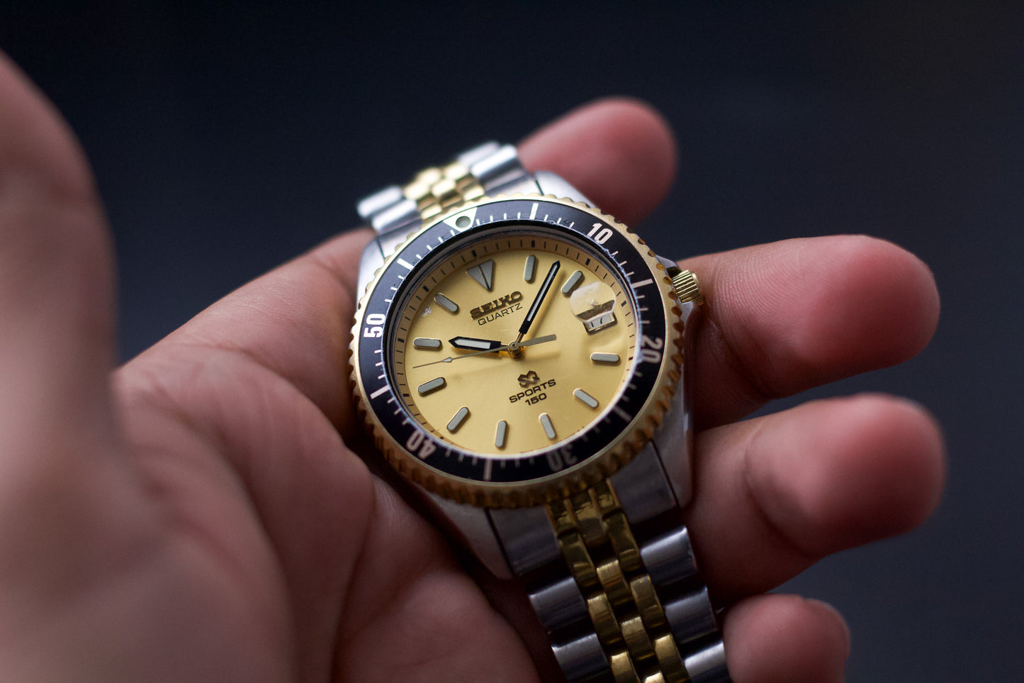 2001 Seiko SQ Sports 150 Gold Sunburst Dial Two Tone Men's Wrist-Watch