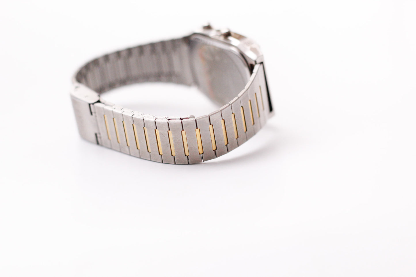 1990s Sharp Quartz Ana-Digit Golden Dial Two Tone Case Men's Wrist-Watch