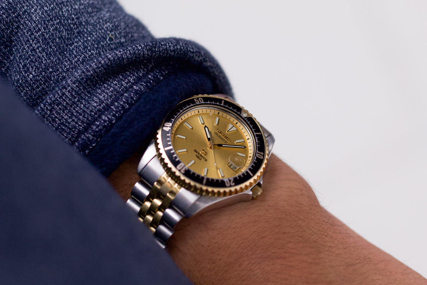 2001 Seiko SQ Sports 150 Gold Sunburst Dial Two Tone Men's Wrist-Watch