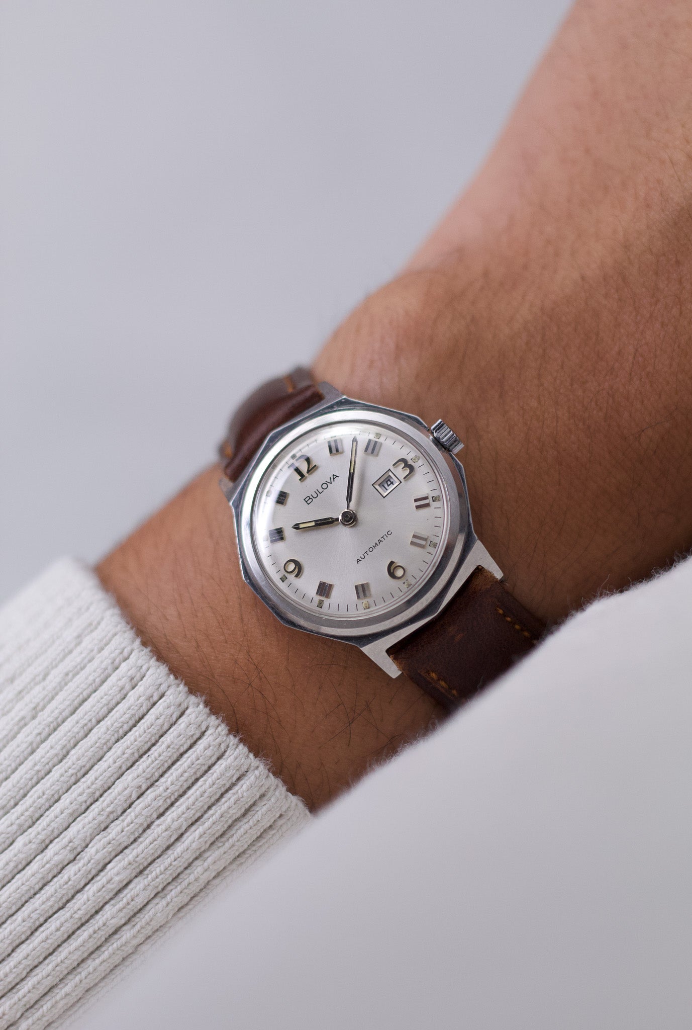 [Serviced] 1960s Bulova Automatic Silver Sunburst Wrist-Watch