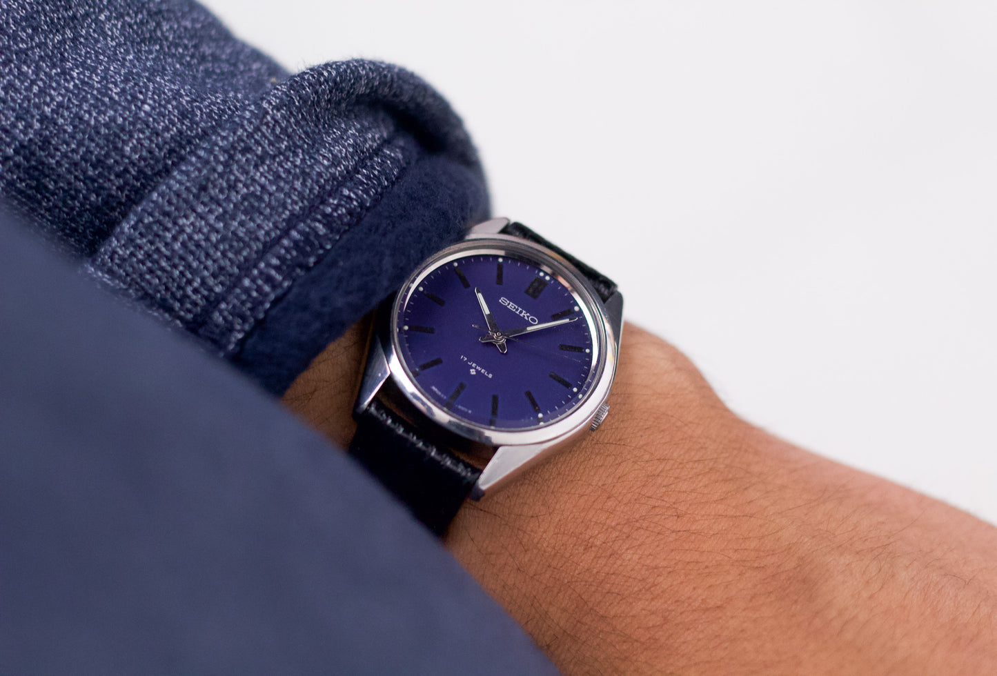 [Serviced] 1977 Seiko Mechanical Matte Blue Dial Men's Wrist-Watch
