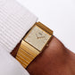 1986 Seiko Quartz Tank Straight Grain Golden Dial Men's Wrist-Watch