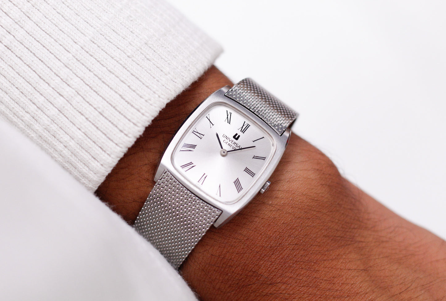 [Serviced] 1970s Universal Genève Silver Sunburst Roman Dial Men's Mechanical Wrist-Watch