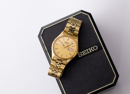 1993 Seiko Quartz Golden Dial Men's Wrist-Watch W/Box
