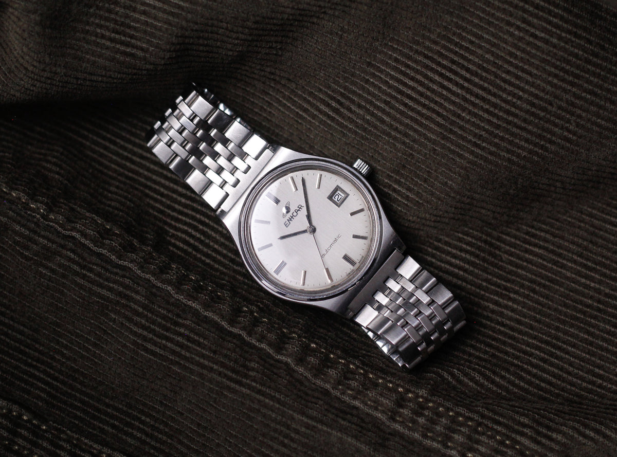 [Serviced] 1970s Enicar Straight Grain Silver Dial Automatic Men's Wrist-Watch