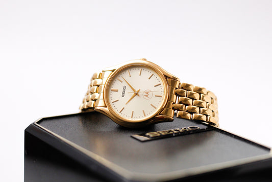 [Near Mint] 1988 Seiko Quartz Golden Sunburst Dial Men's Wrist-Watch W/Box