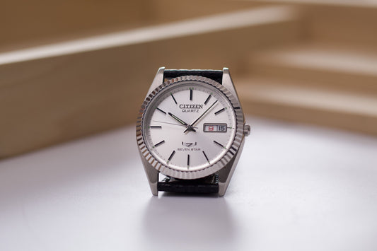 1991 Citizen Seven Star 'Baby Day-Date' Silver Sunburst Dial Men's Wrist-Watch