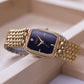 1990s Bulova Caravelle Tank Quartz Inky Black Dial Men's Wrist-Watch