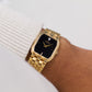 1990s Bulova Caravelle Tank Quartz Inky Black Dial Men's Wrist-Watch