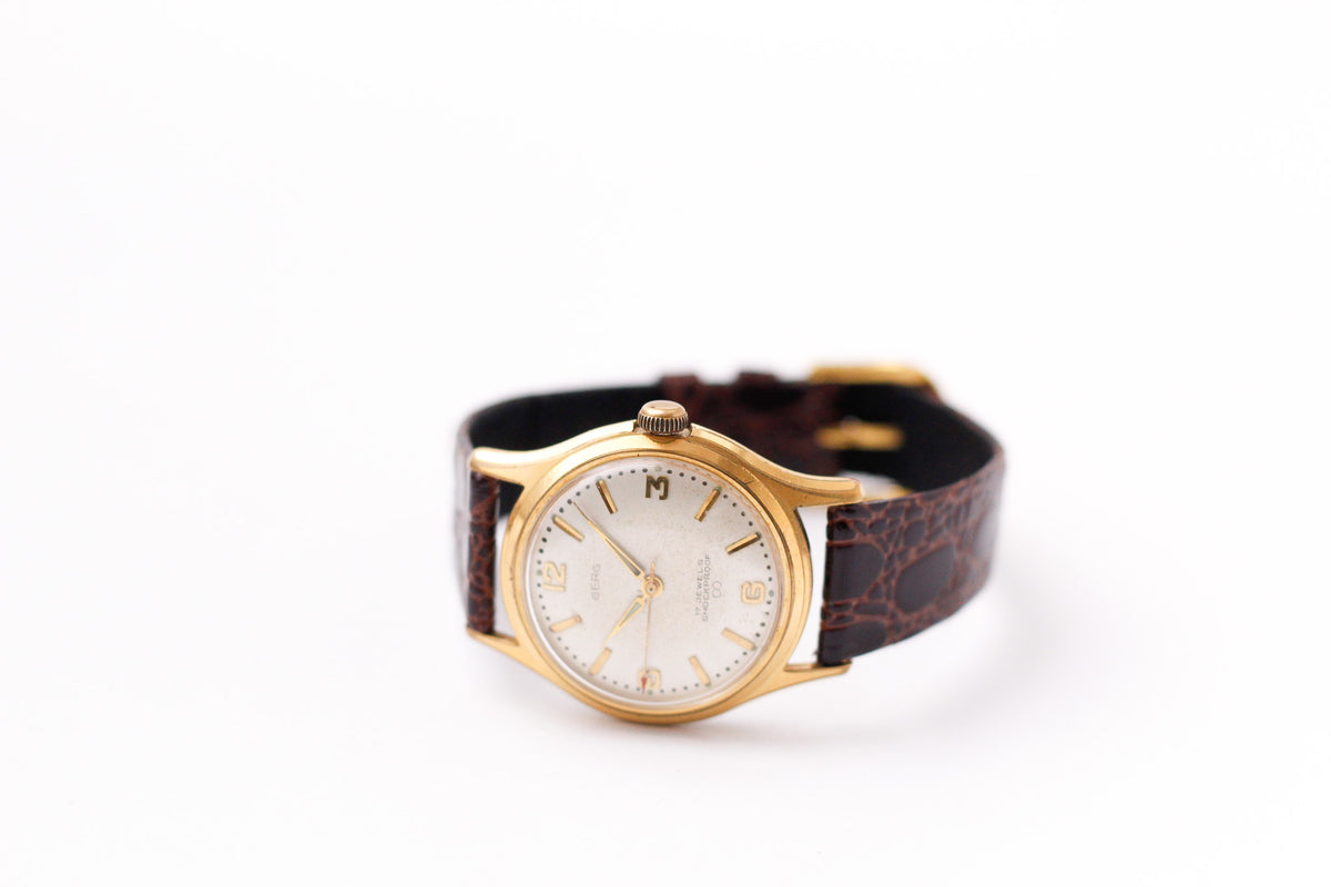 [Serviced] 1960s Berg Mechanical Cream White Dial Men's Wrist-Watch