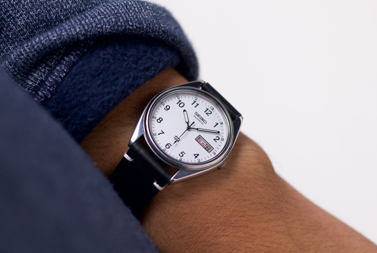 1990 Seiko SQ White Railroad Dial Men's Wrist-Watch