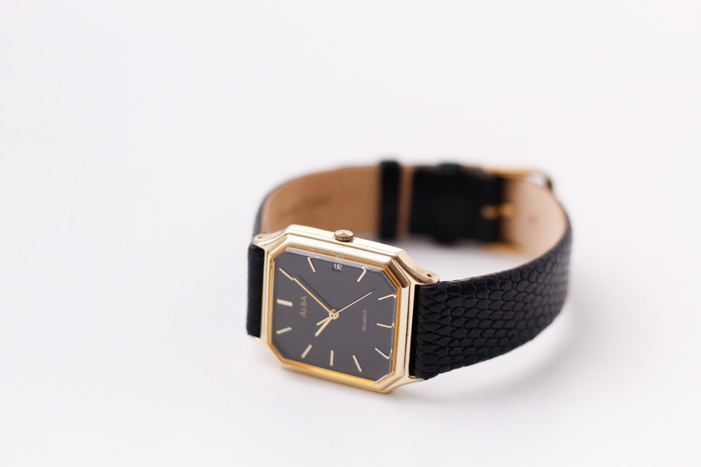 1990s Lorus Quartz Inky Black Dial Tank Men's Wrist-Watch