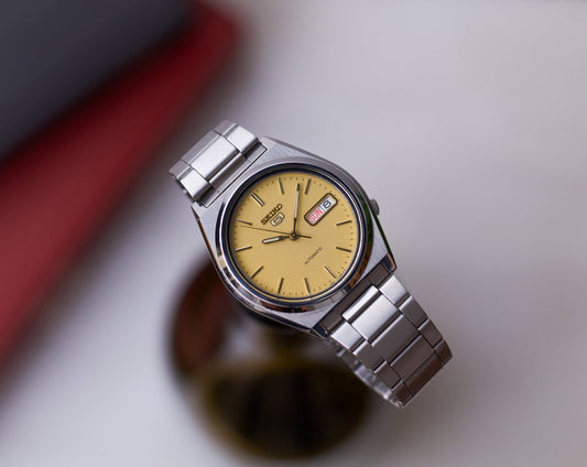 1998 Seiko 5 Gold Waffle Dial Men's Wrist-Watch
