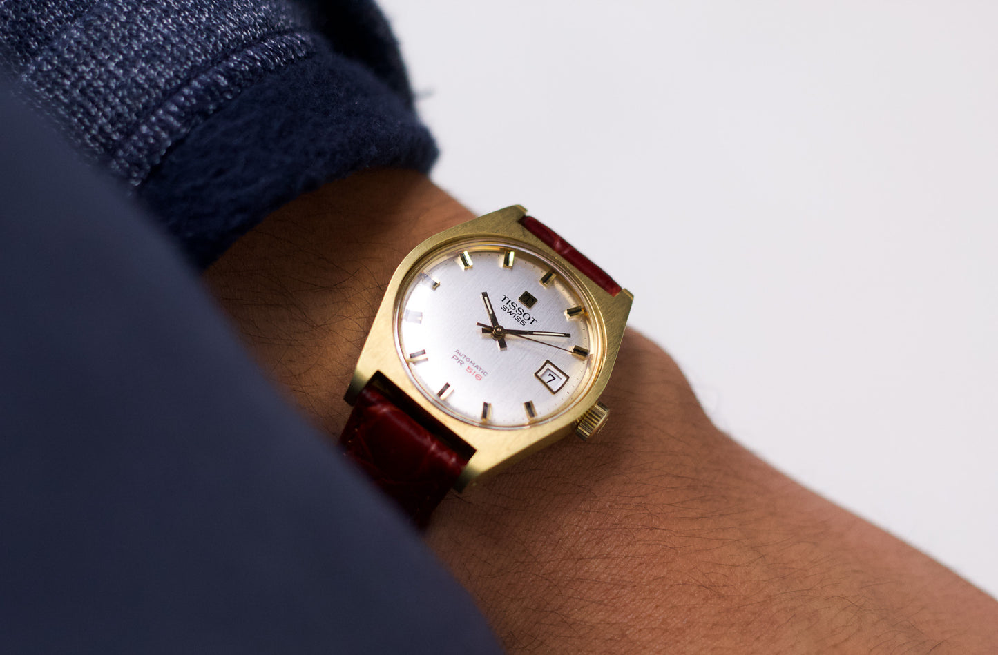 [Serviced] 1970s Tissot Automatic PR-516 Straight Grain Silver Dial Men's Wrist-Watch