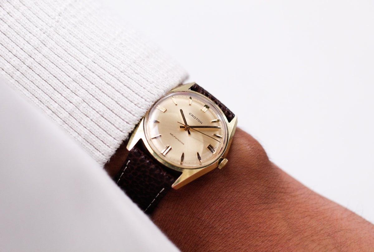 1960s Croton Automatic Golden Sunburst Dial Men's Wrist-Watch