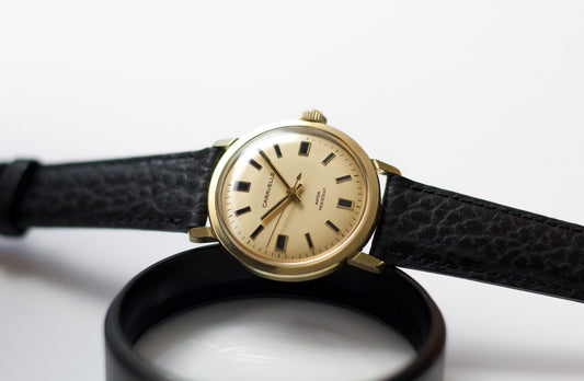 [Serviced] 1960s Caravelle Mechanical Cream Golden Dial Men's Wrist-Watch