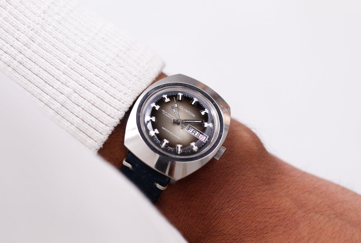 [Serviced] 1970s Clinton Automatic 'Snake Eye' Sunburst Dial Men's Wrist-Watch