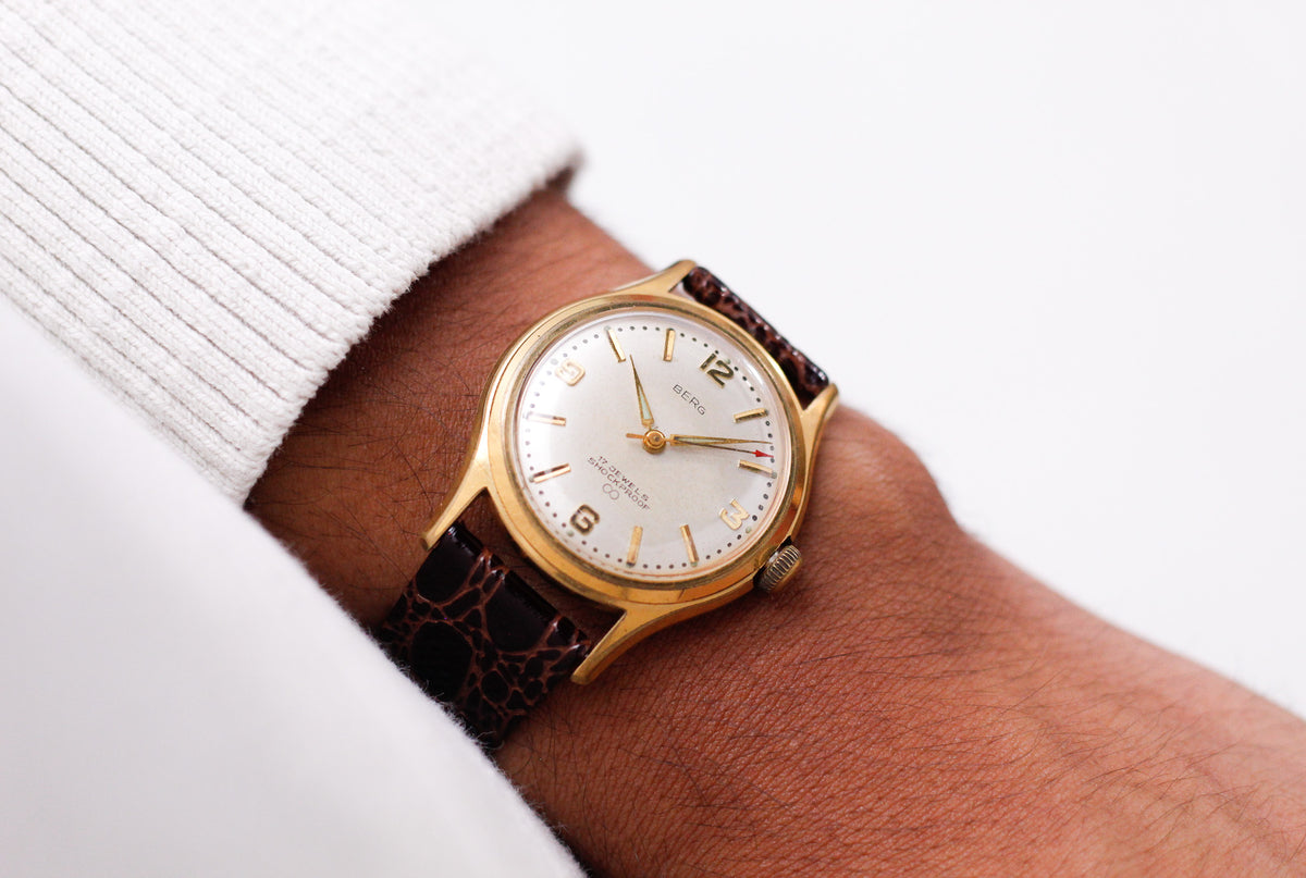 [Serviced] 1960s Berg Mechanical Cream White Dial Men's Wrist-Watch
