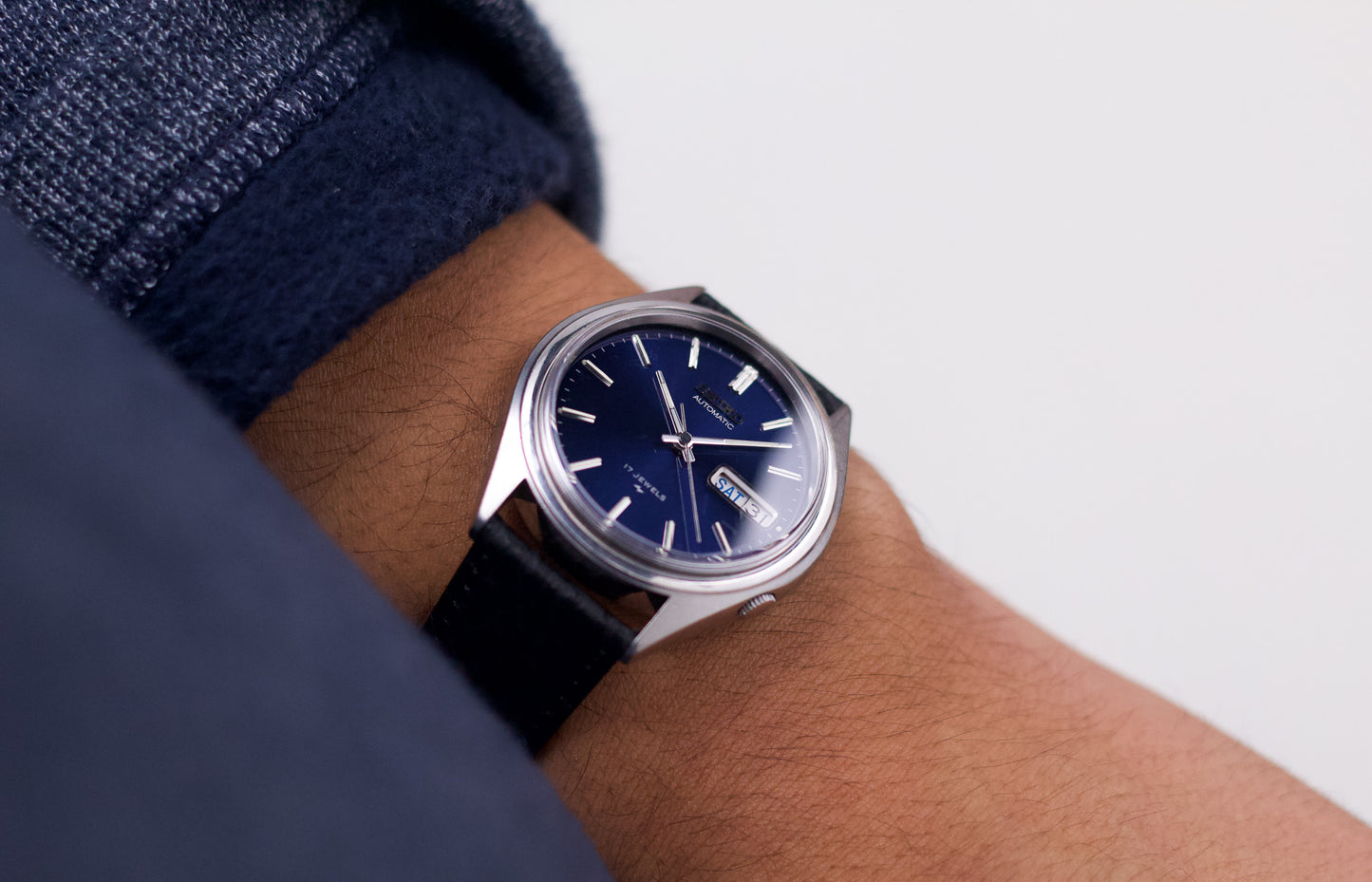 1980 Seiko Automatic Marine Blue Sunburst Dial Men's Wrist-Watch