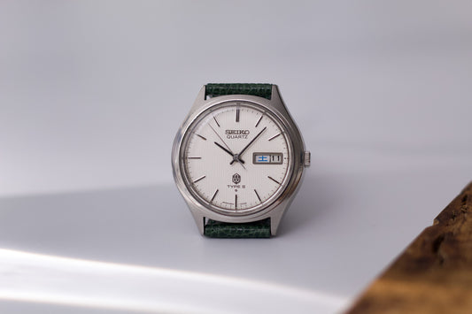 1976 Seiko Type II Quartz Striped White Dial Men's Wrist-Watch