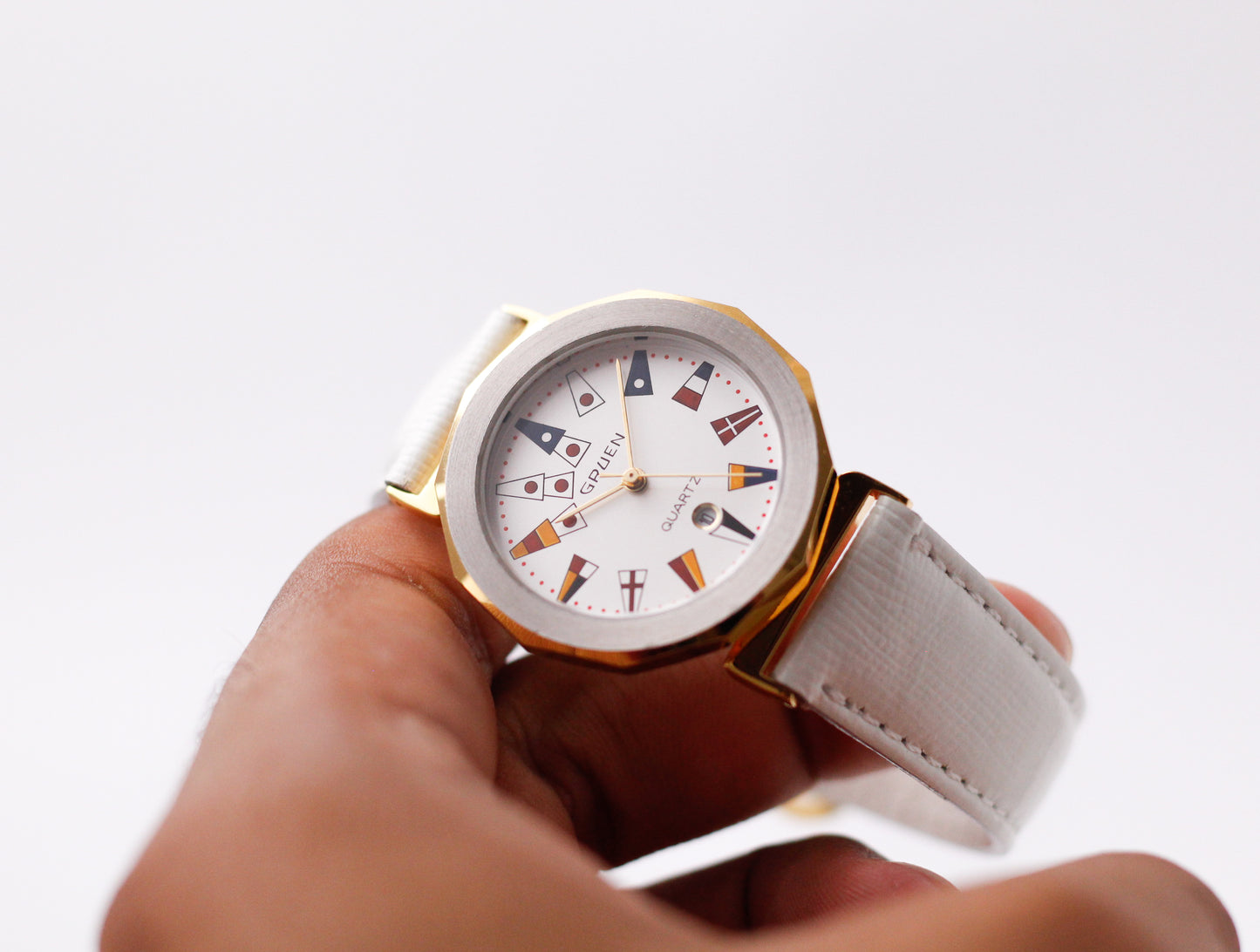 1990s Gruen Quartz Admiral's Cup Flag Dial Two Tone Case Men's Wrist-Watch