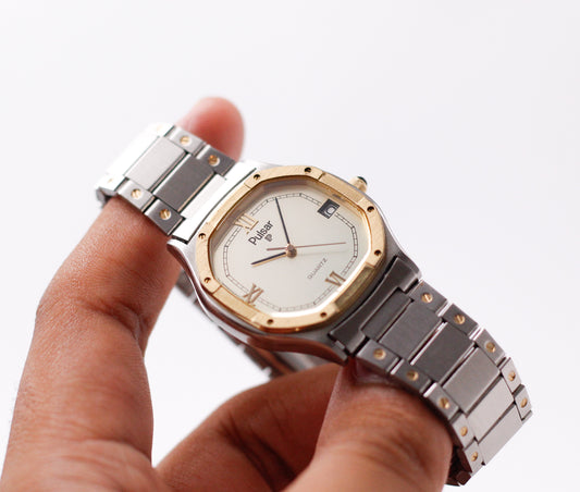 1981 Pulsar Quartz 'Baby Santos' Two Tone Case Men's Wrist Watch