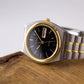 [Near Mint] 1990s Pulsar Quartz Inky Black Dial Two Tone Men's Wrist Watch