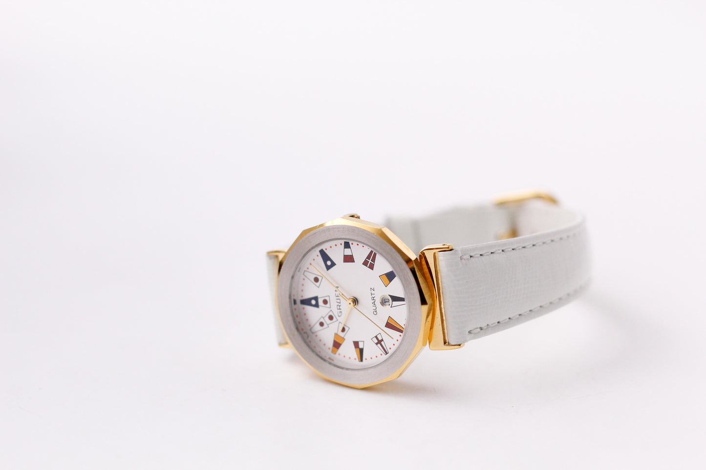 1990s Gruen Quartz Admiral's Cup Flag Dial Two Tone Case Men's Wrist-Watch