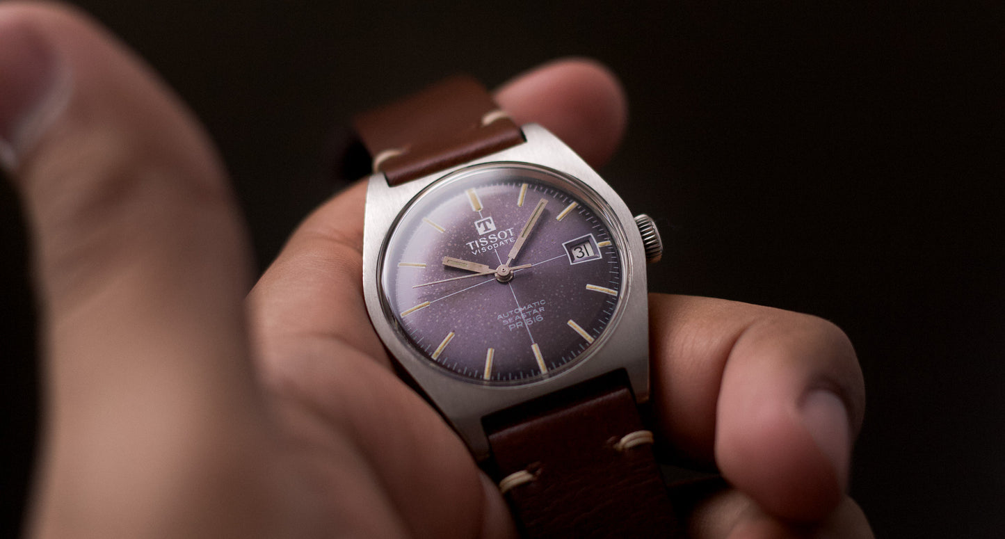 [Serviced] 1970s Tissot Seastar Automatic Freckled Midnight Purple Dial Men's Wrist-Watch