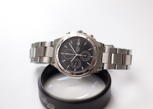 [Near Mint] 2008 Seiko Chronograph Inky Black Dial Men's Quartz Wrist-Watch