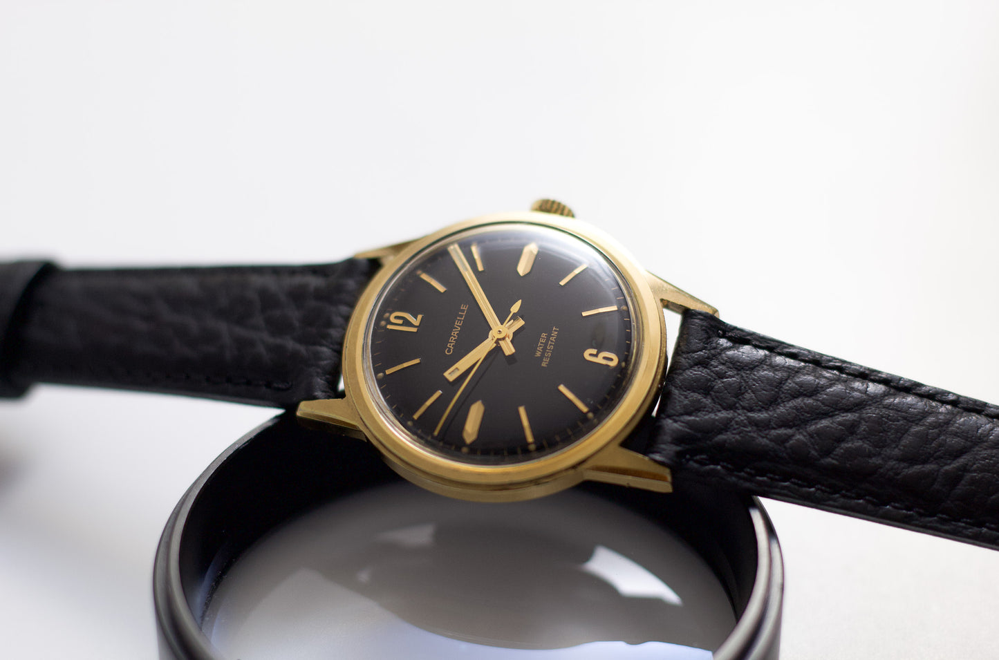 [Serviced] 1960s Bulova Caravelle Inky Black Dial Men's Mechanical Wrist-Watch