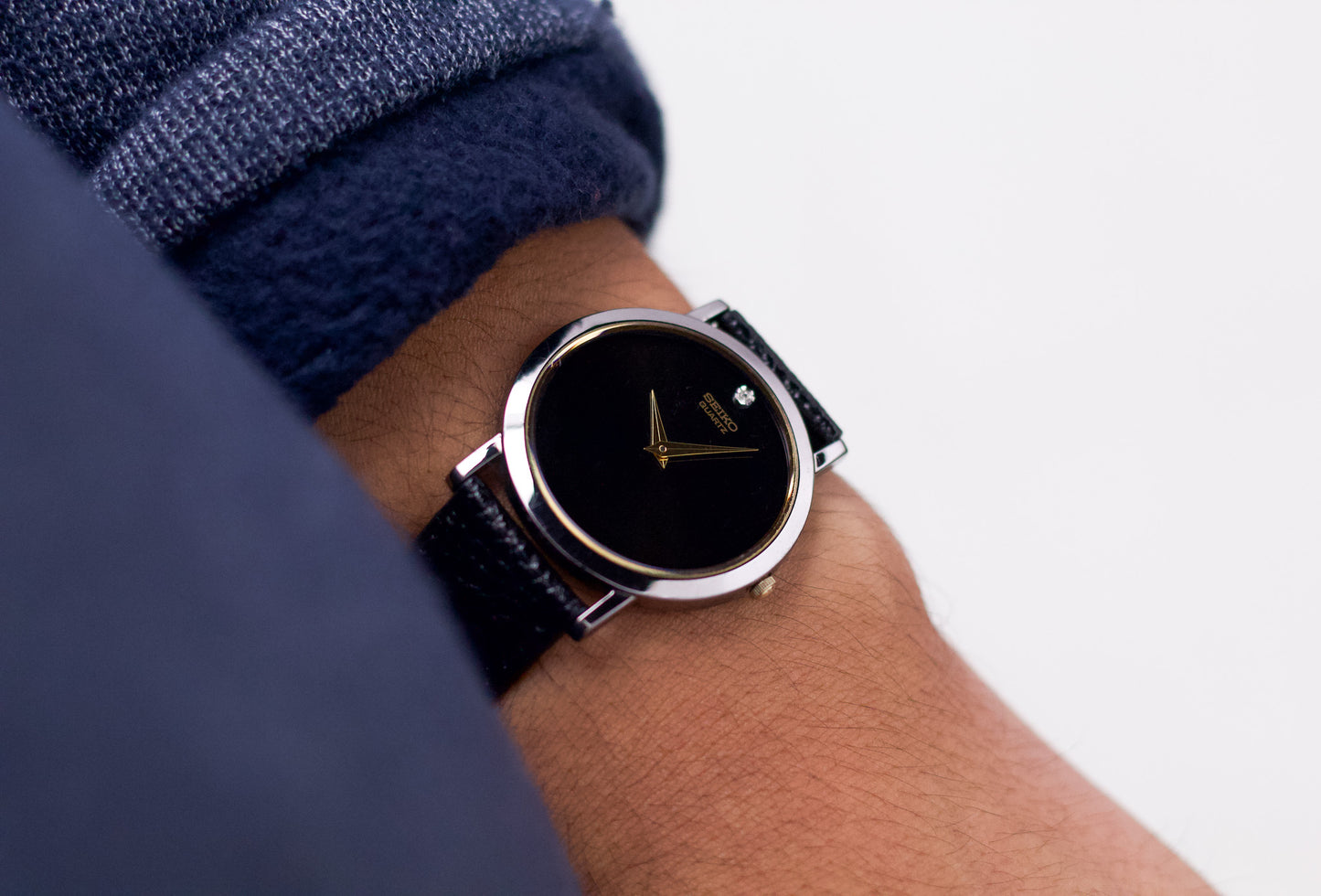 1994 Seiko Quartz Inky Black Dial Men's Wrist Watch