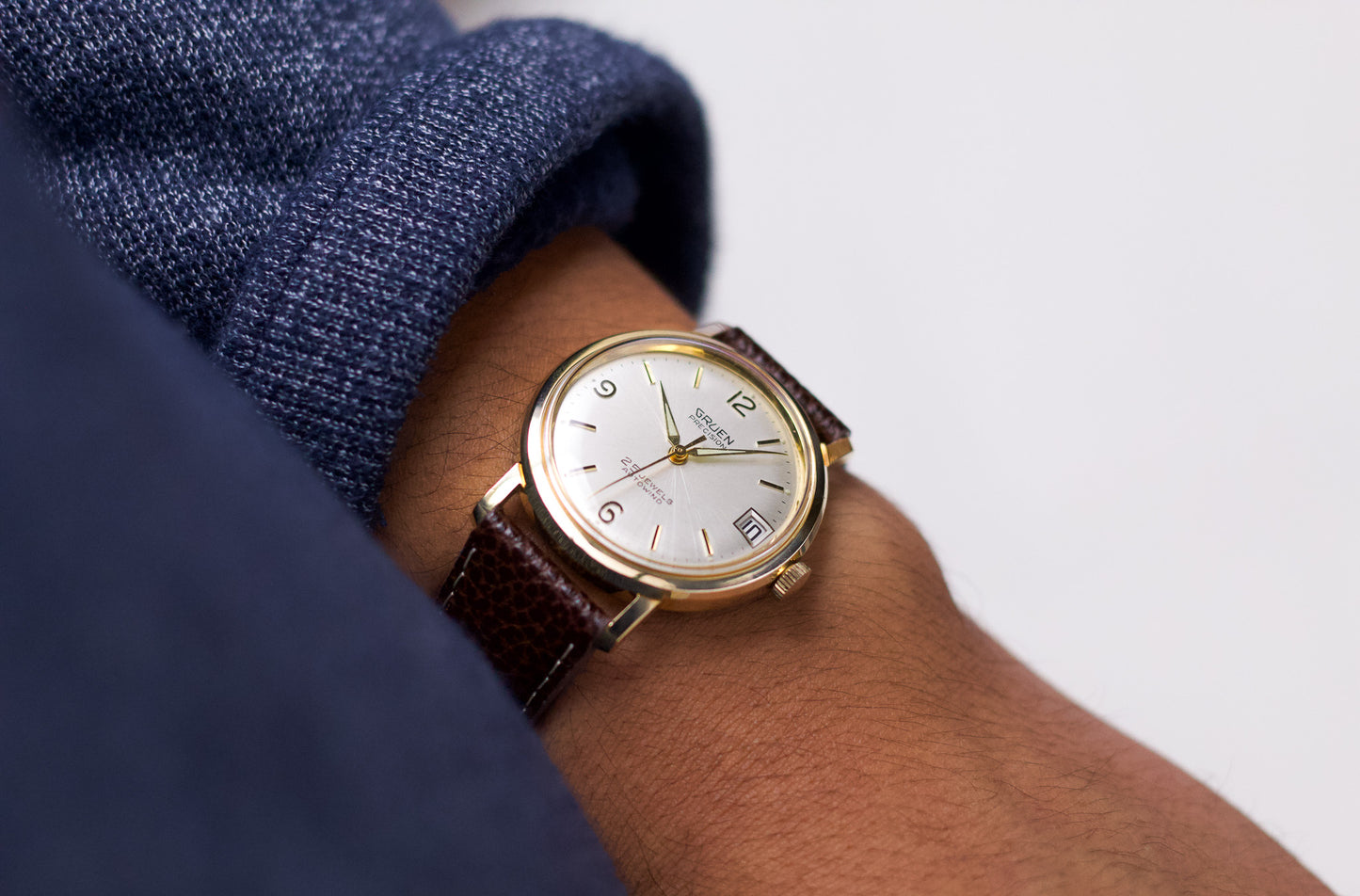 [Serviced] 1960s Gruen Autowind Champagne Sunburst Dial Men's Wrist Watch