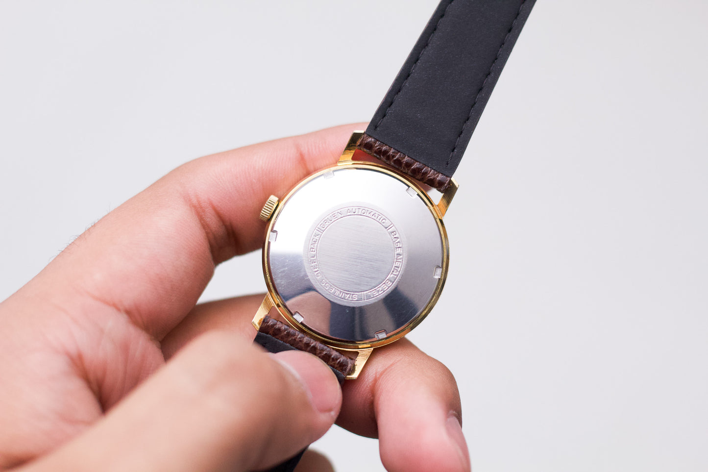 [Serviced] 1960s Gruen Autowind Champagne Sunburst Dial Men's Wrist Watch