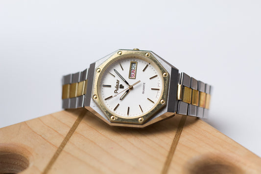 1991 Pulsar Quartz Stark White Dial Two Tone Men's Wrist-Watch