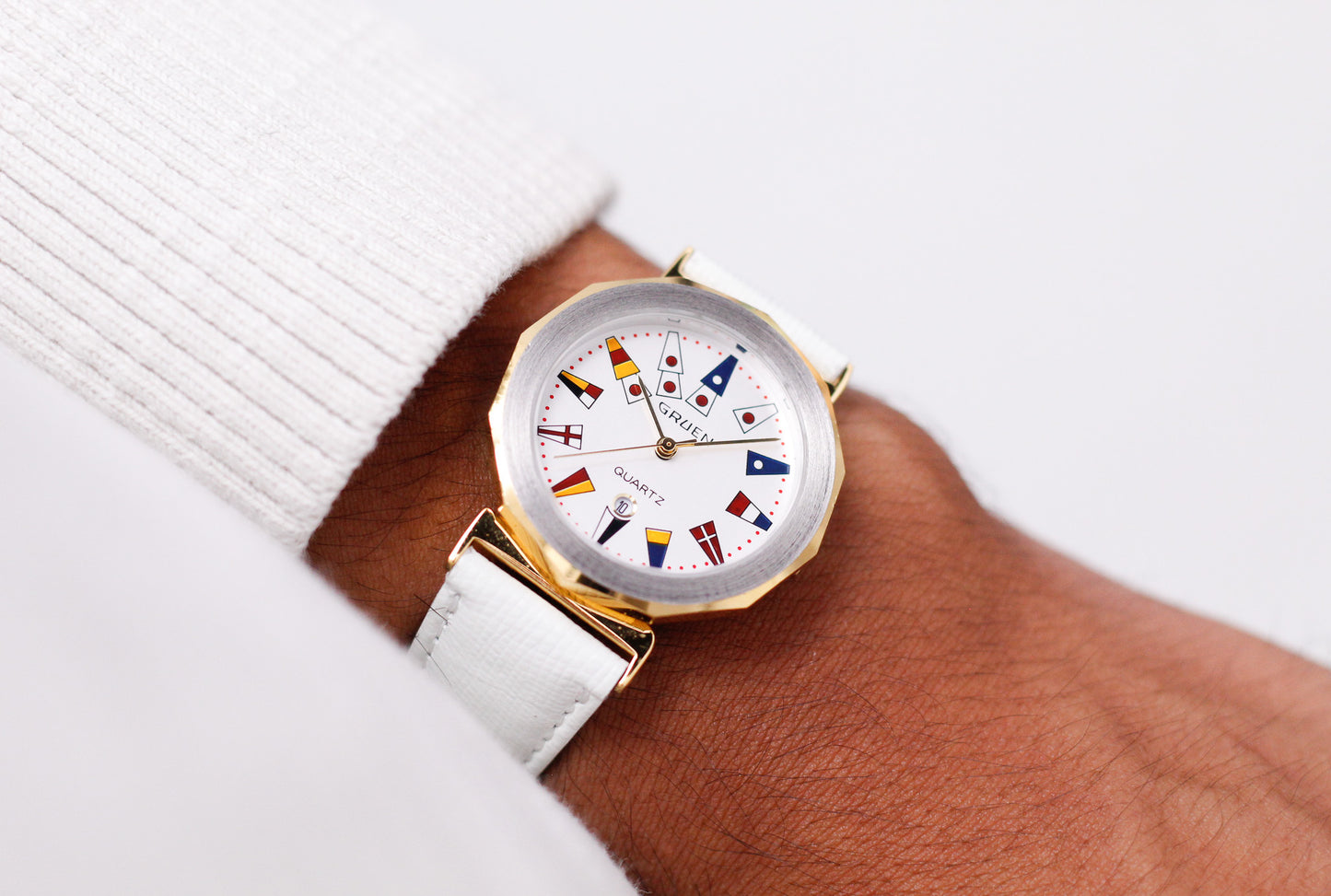 1990s Gruen Quartz Admiral's Cup Flag Dial Two Tone Case Men's Wrist-Watch