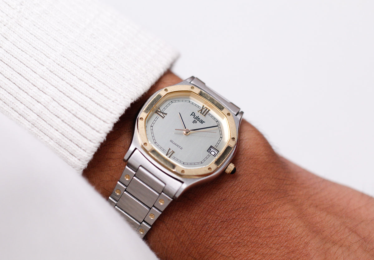 1981 Pulsar Quartz 'Baby Santos' Two Tone Case Men's Wrist Watch